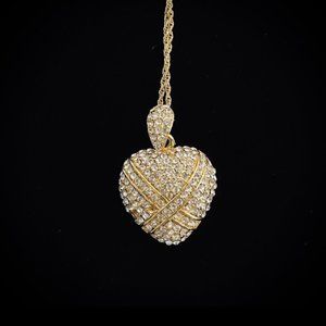 Vintage Crystal Heart Necklace Gold